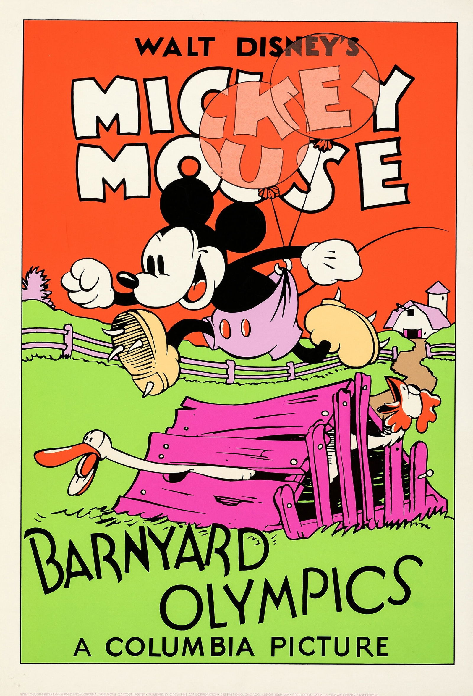 DISNEY MICKEY POSTER PRINT: Disney Mickey Poster Print mounted to same size linen measuring at 22x31 inches. Unknown Print date.