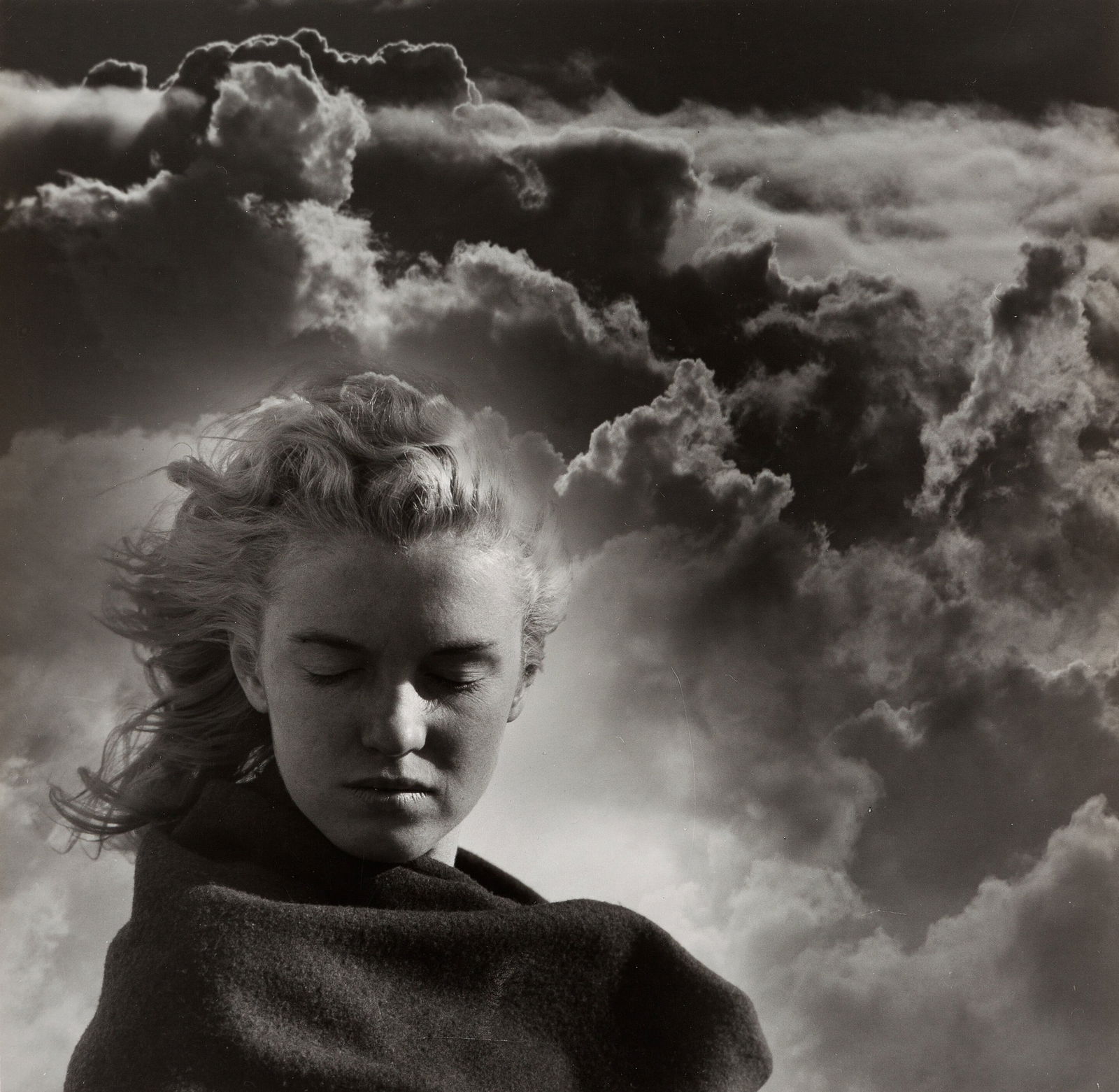 ANDRE DE DIENES MARILYN MONROE PRINT: Andre de Dienes Marilyn Monroe Print mounted to board measuring at 10x10.25 inches