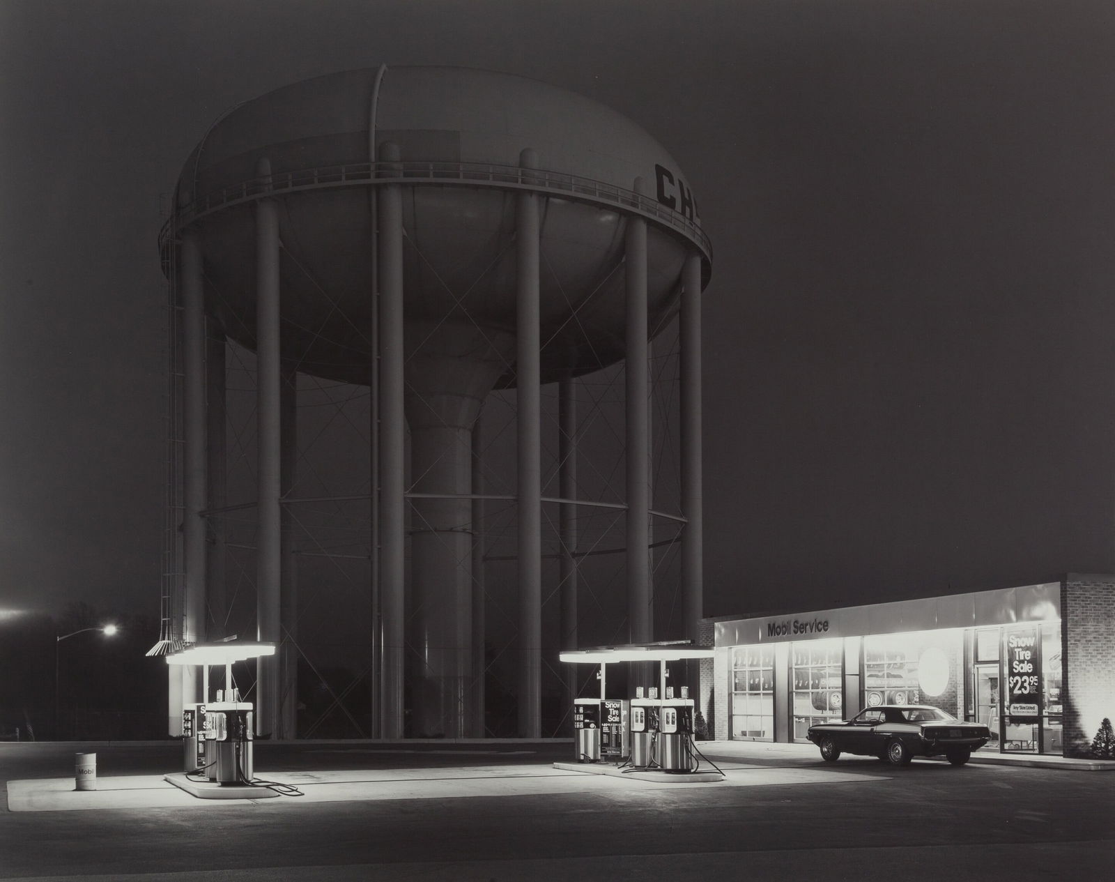 GEORGE TICE PETITS MOBIL GAS STATION PRINT: George Tice Petits Mobil Gas Station Print mounted to board measuring at 15.25x19.5 inches