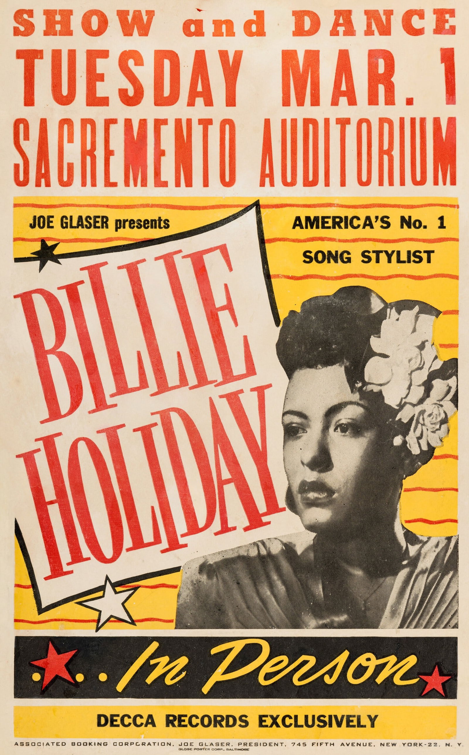 BILLIE HOLIDAY GLOBE CONCERT POSTER PRINT (1 of 1)