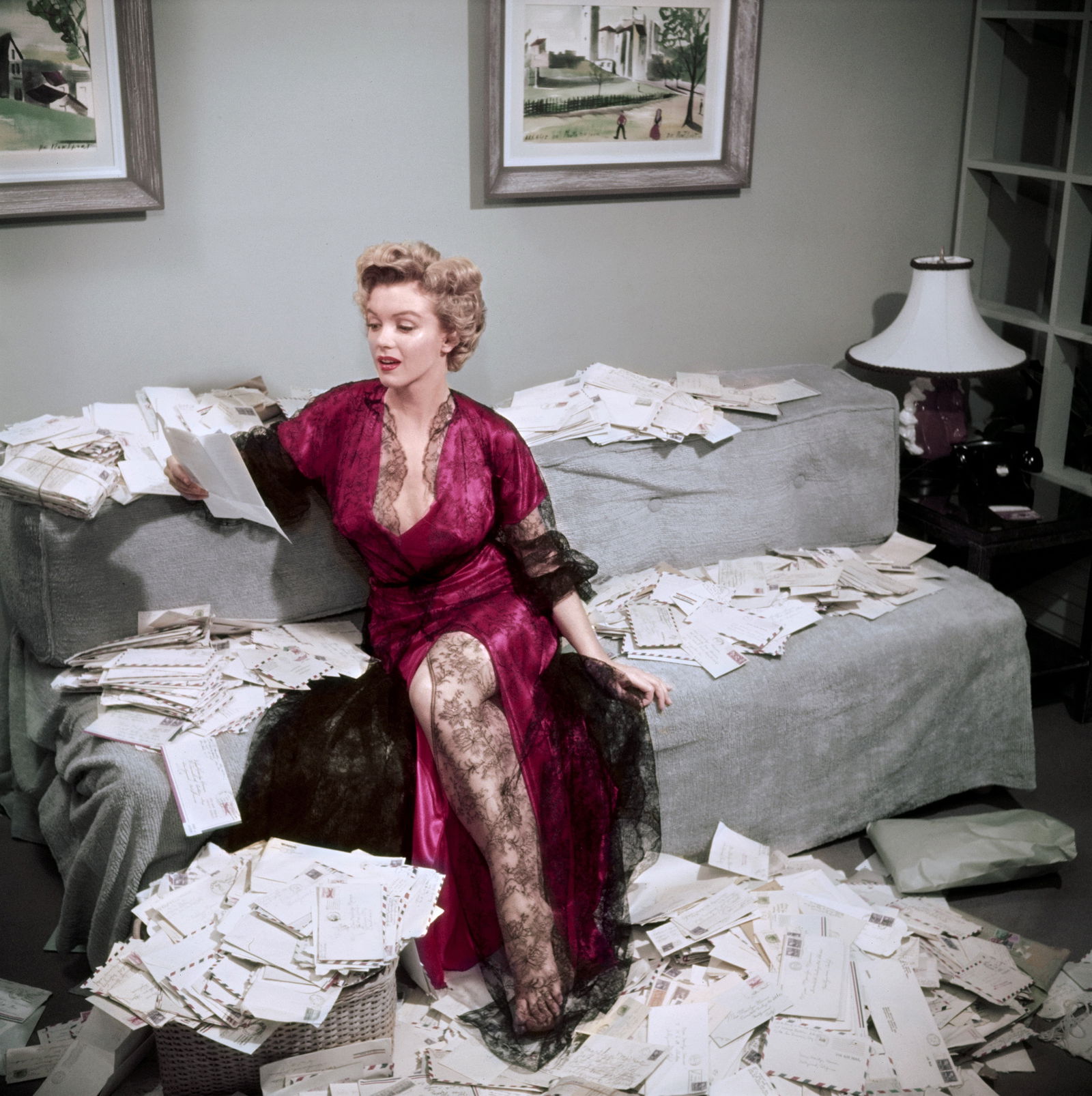 SLIM AARONS MARILYN MONROE FAN MAIL PRINT: Slim Aarons Marilyn Monroe Fan Mail Print measuring at 20x20 inches