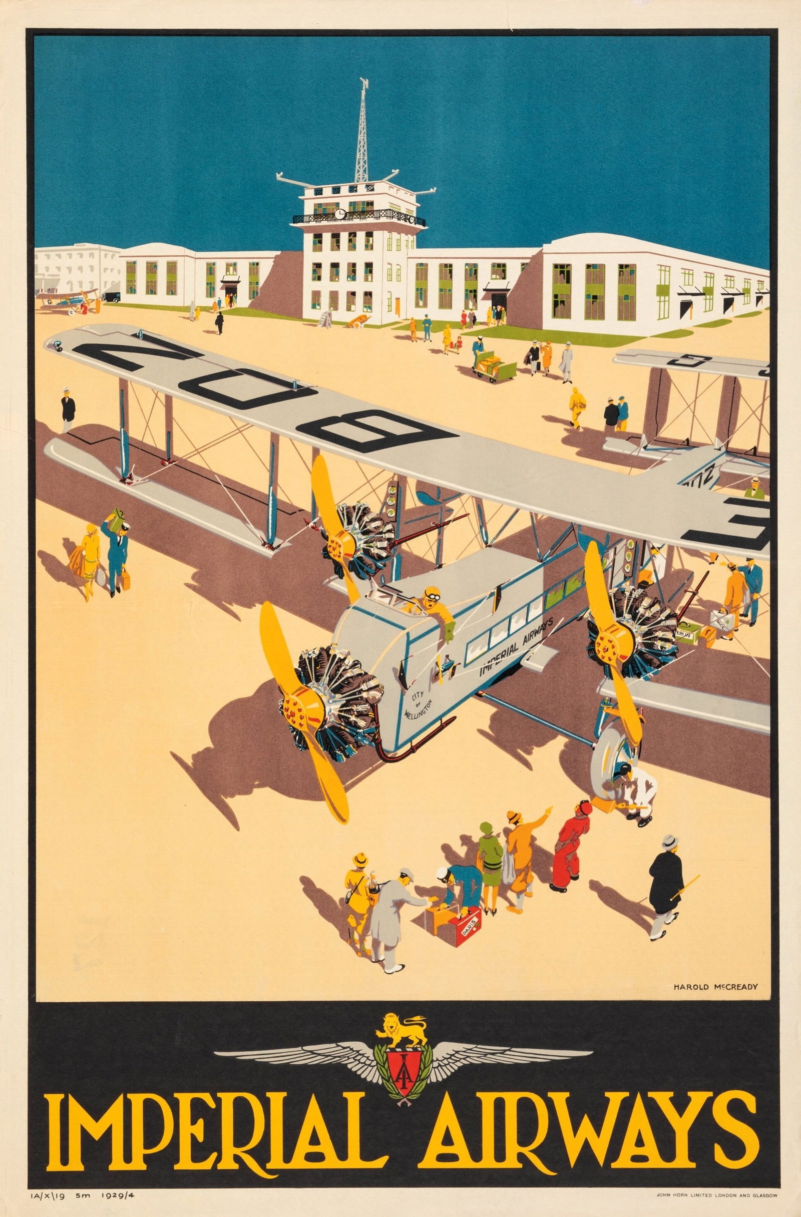 IMPERIAL AIRWAYS POSTER PRINT: Imperial Airways Poster Print mounted to same size linen measuring at 20x30 inches. Unknown print date