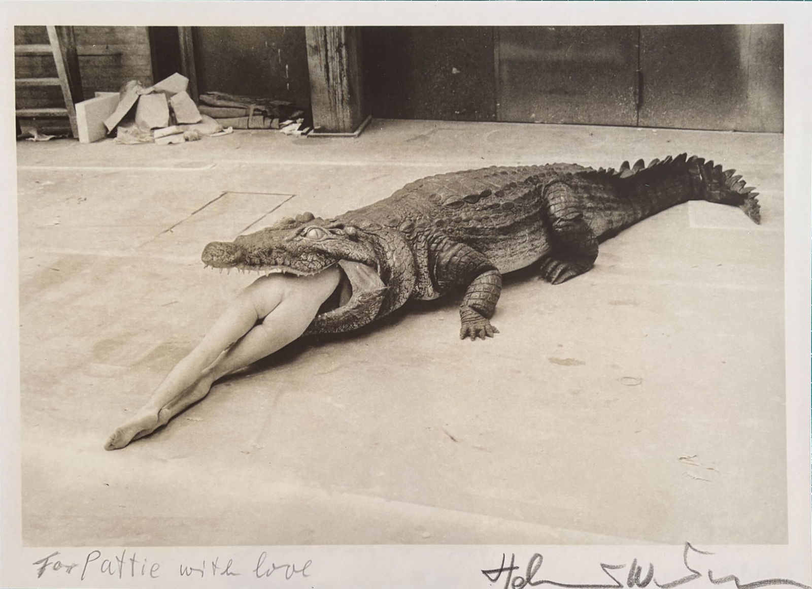 HELMUT NEWTON SCENE FROM PINA BAUSCHS BALLET PRINT: Helmut Newton Scene from Pina Bauschs Ballet Print mounted to board measuring at 11x15.5 inches. Signed in the plate.