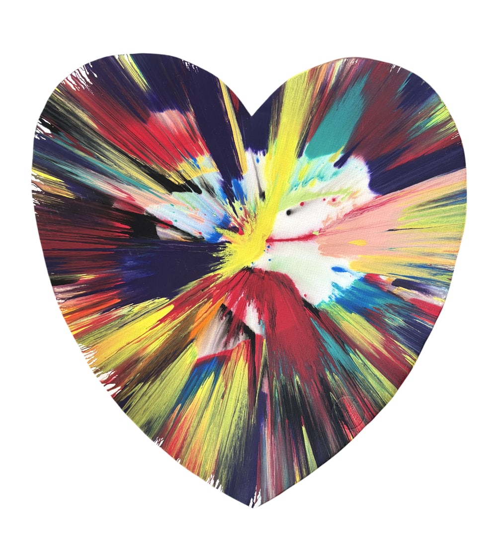 DAMIEN HIRST HEART PAINTING: Damien hirst Heart Painting measuring at 20x22 inches. Blind stamped in the viewable and hand signed on the rear.
