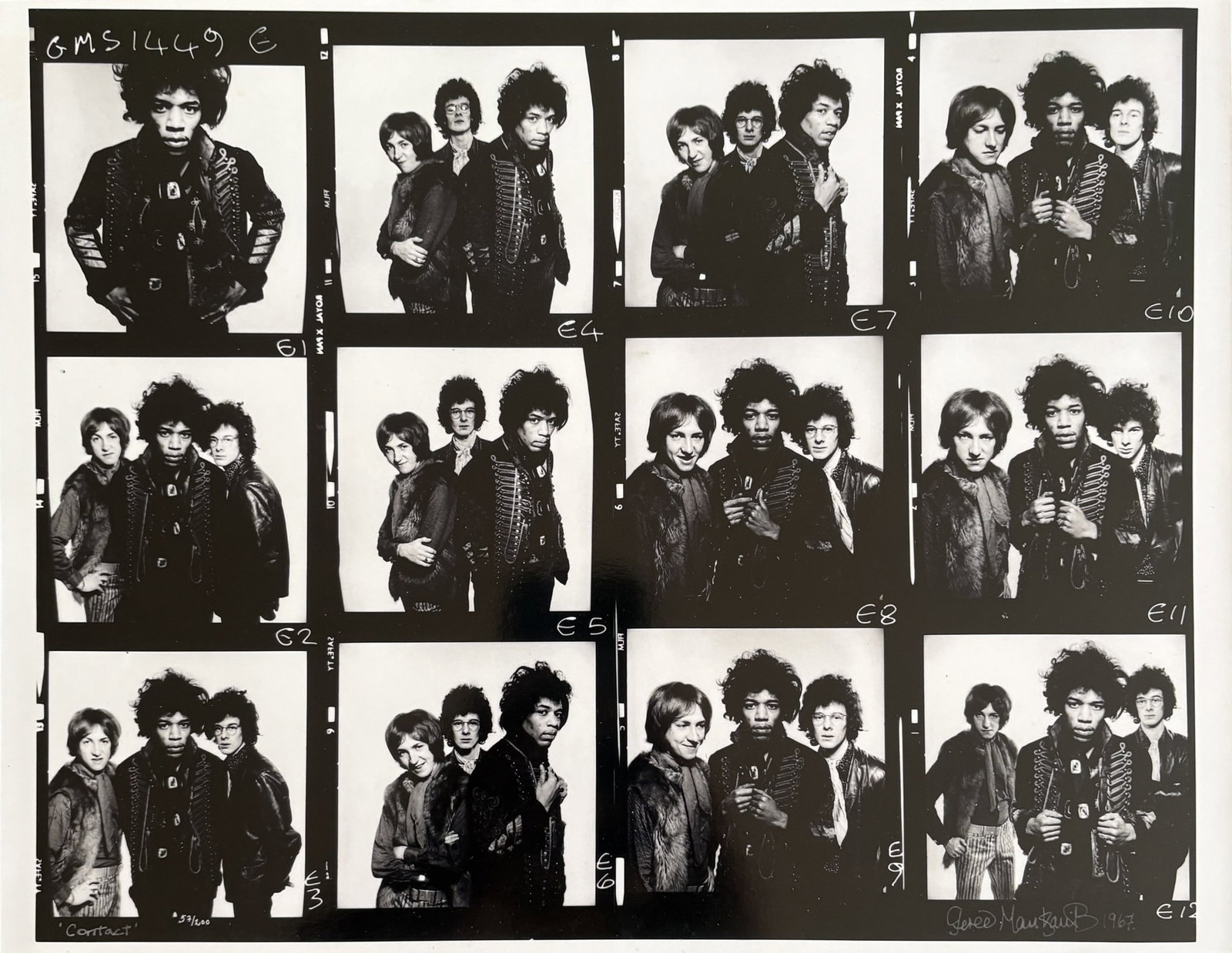 JIMI HENDRIX CONTACT SHEET PRINT: Jimi hendrix Contact sheet print mounted to board measuring at 10x13 inches