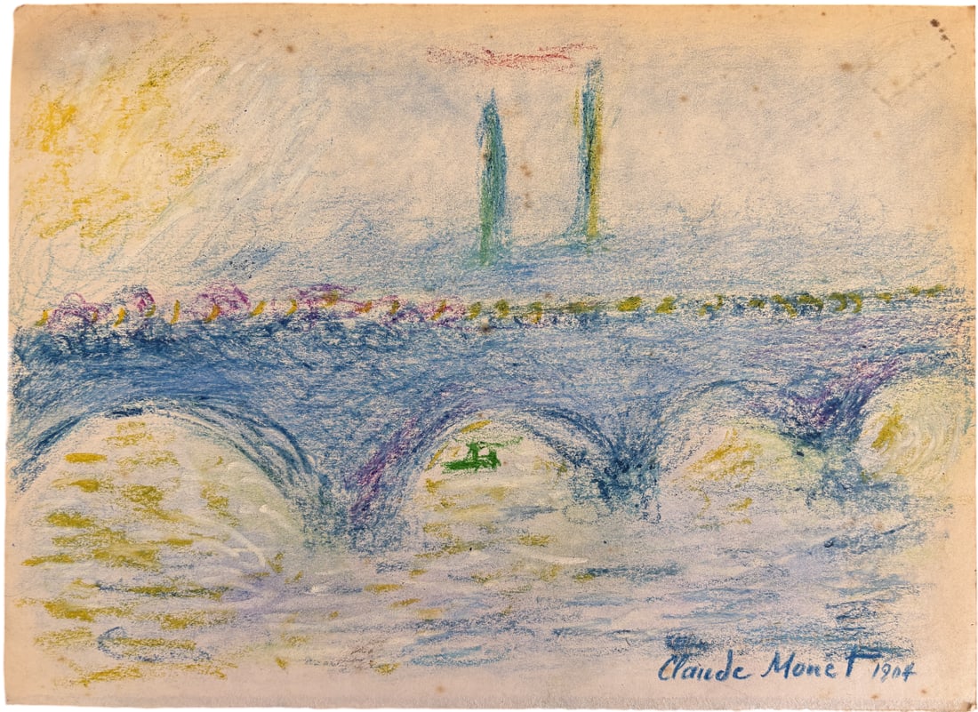 CLAUDE MONET WATERLOO BRIDGE MOTIF PASTEL ON PAPER (1 of 2)