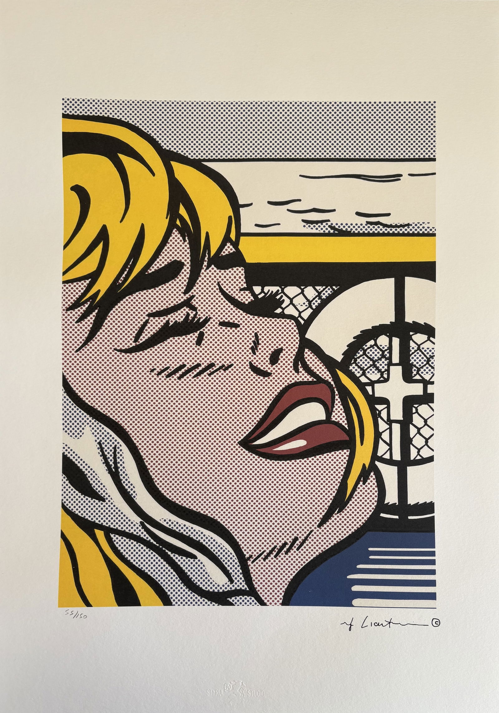 ROY LICHTENSTEIN SHIPBOARD GIRL LITHO: Roy lichtenstein Shipboard Girl Litho measuring at 13x19 inches. Pencil signed and blind stamped in the corners