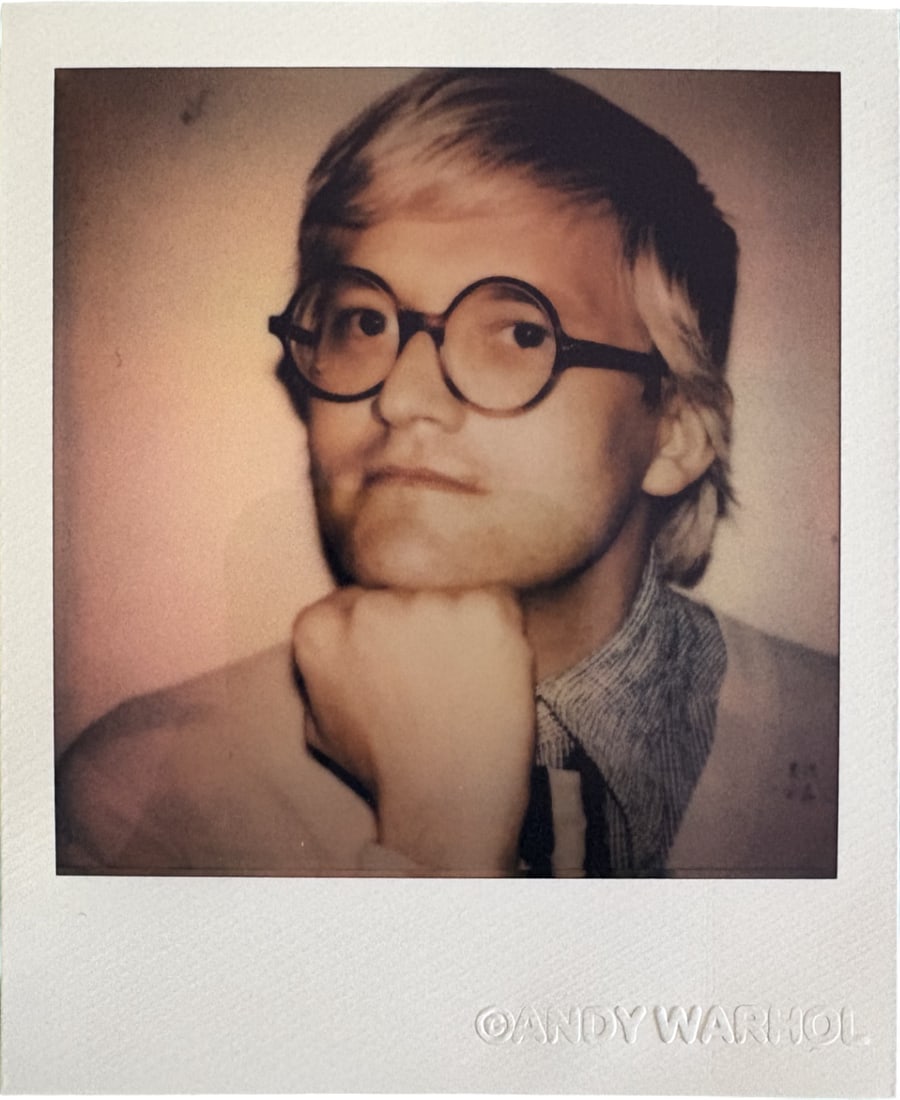 ANDY WARHOL DAVID HOCKNEY POLAROID: Andy Warhol David Hockney Polaroid measuring at 3.5x4.25 inches. Attributed to andy warhol