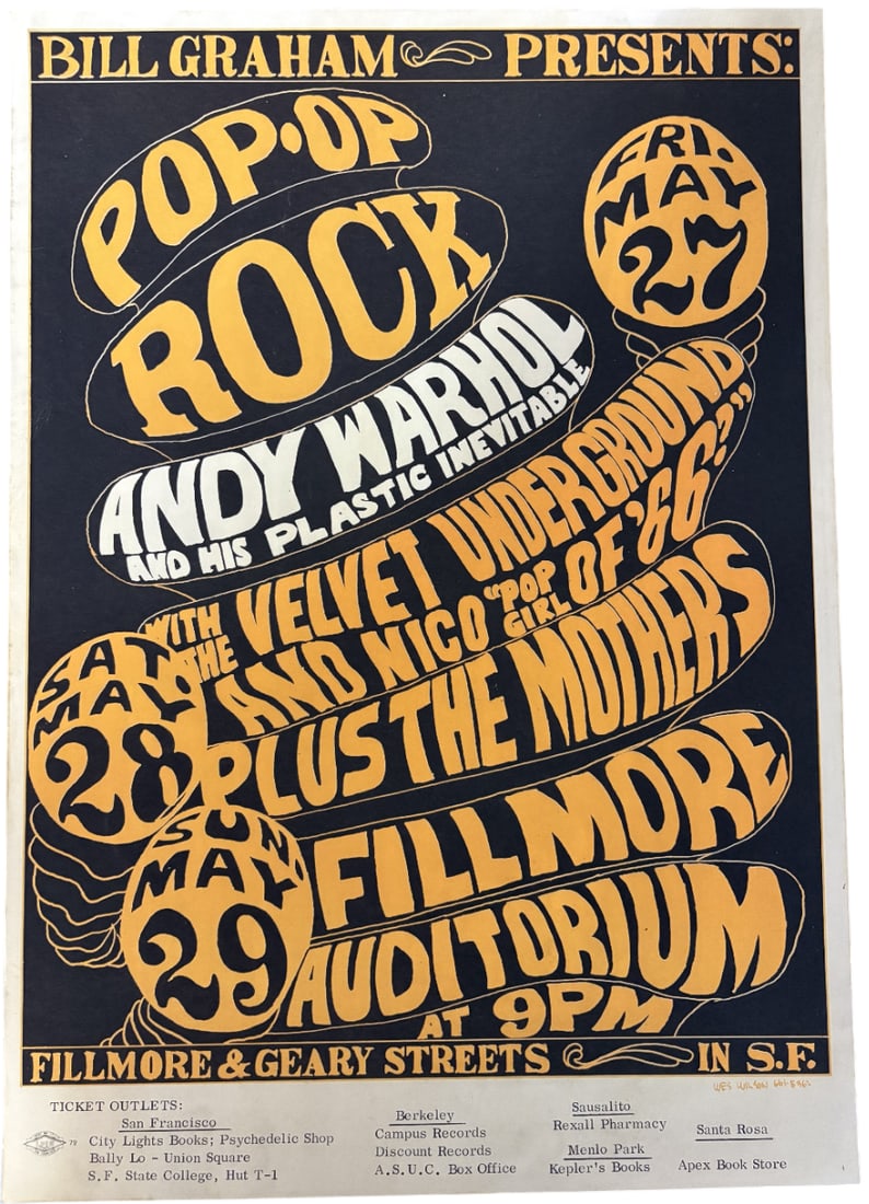 ANDY WARHOL PLASTIC INEVITABLE POSTER: Andy Warhol Plastic Inevitable Poster print mounted to board measuring at 14x20 inches. Unknown print date