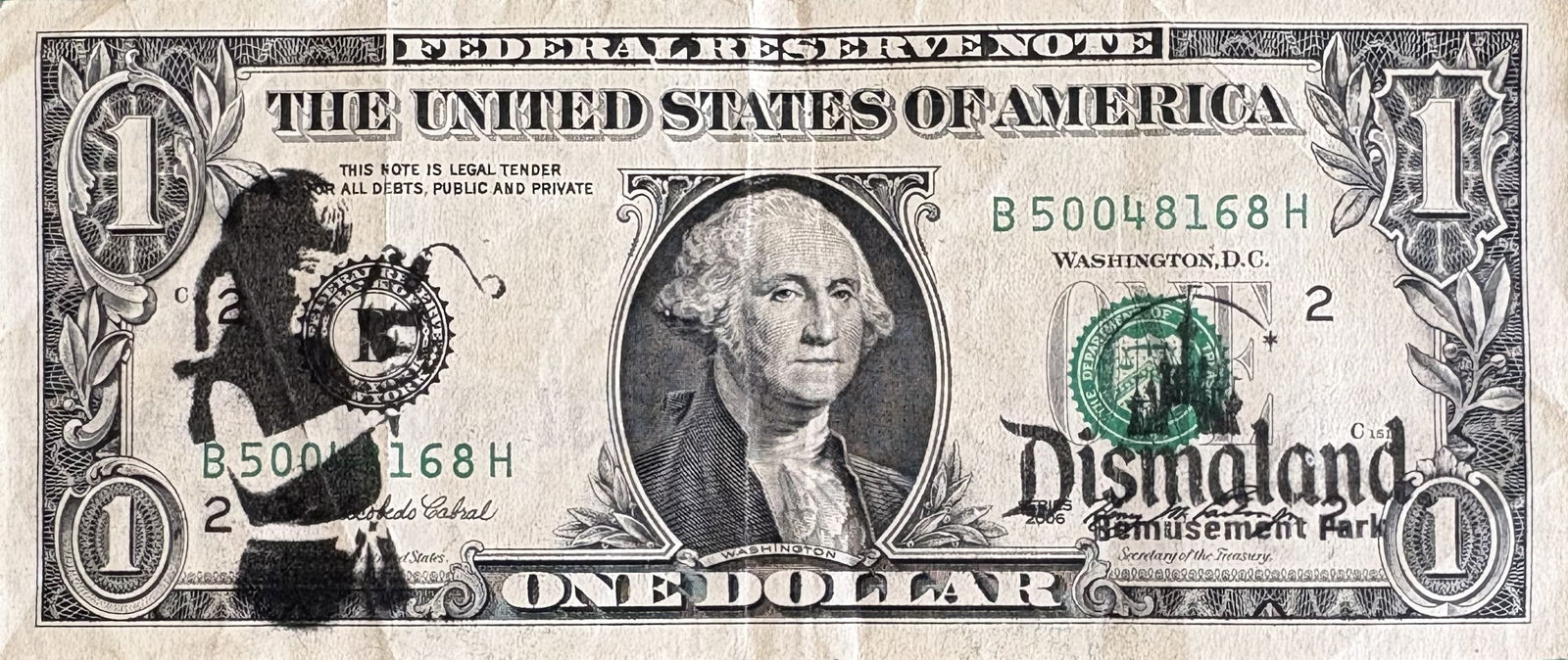 BANKSY GIRL HOLDING DYNAMITE DOLLAR BILL (1 of 1)