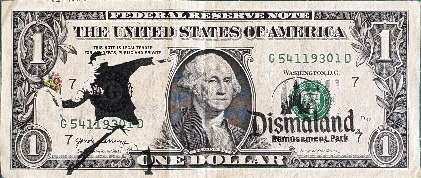BANKSY FOLWER THROWER DOLLAR BILL (1 of 1)