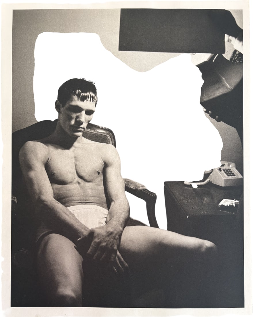 BRUCE WEBER SEMI NUDE MALE PHOTO LITHO: Bruce Weber Semi Nude Male Photo Lithograph mounted to same size board measuring at 9x12 inches