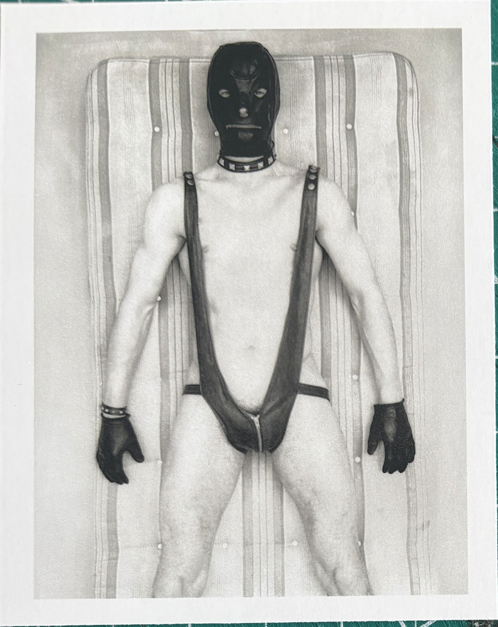 ROBERT MAPPLETHORPE BONDAGE MAN PHOTO LITHO: Robert Mapplethorpe Bondage Man Photo Lithograph mounted to same size board measuring at 3.25x4.25 inches