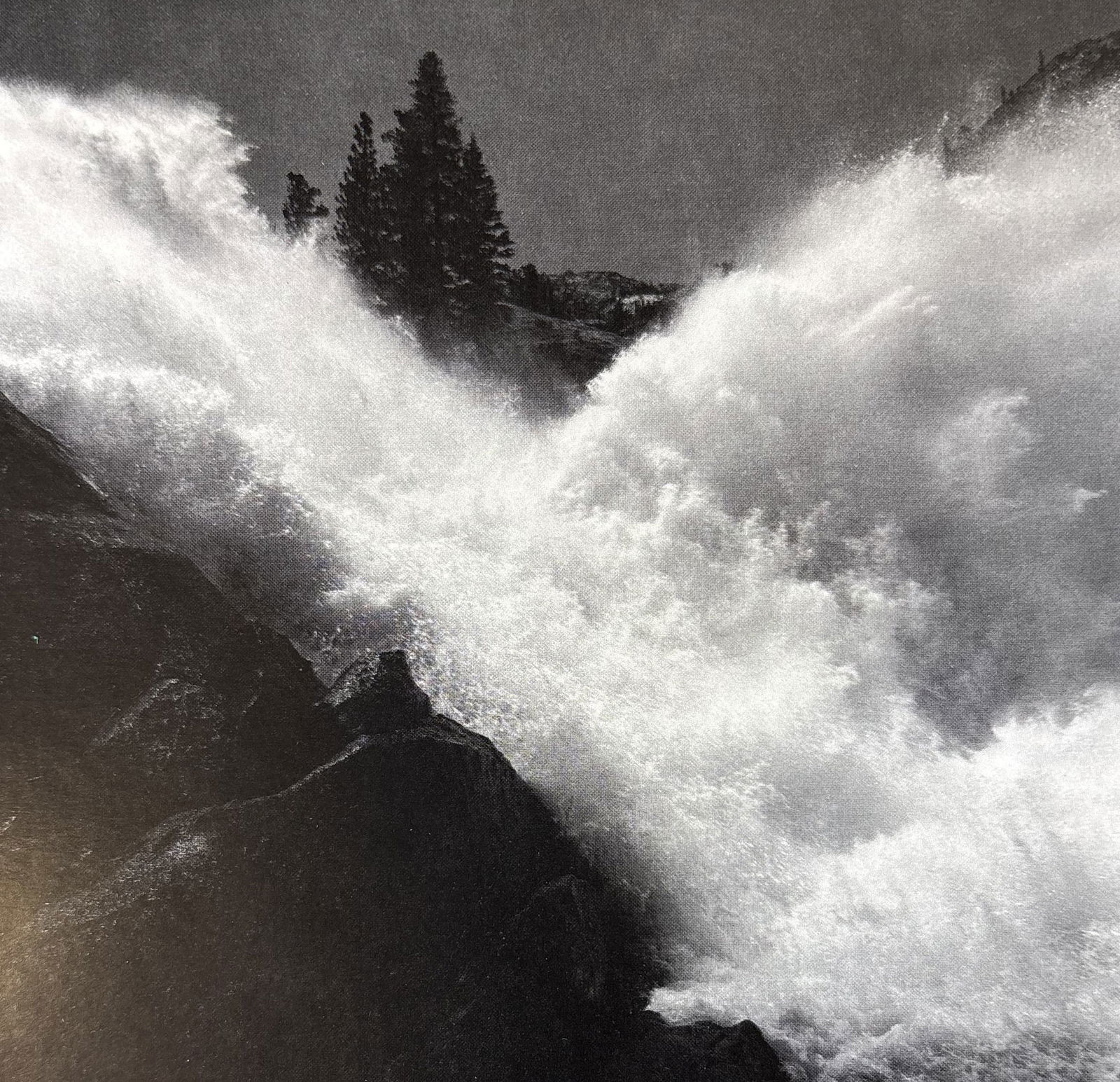 ANSEL ADAMS WATER WHEEL FALL PHOTO LITHO: Ansel Adams Water Wheel Fall Photo Lithograph mounted to same size board measuring at 6.25x6.25 inches