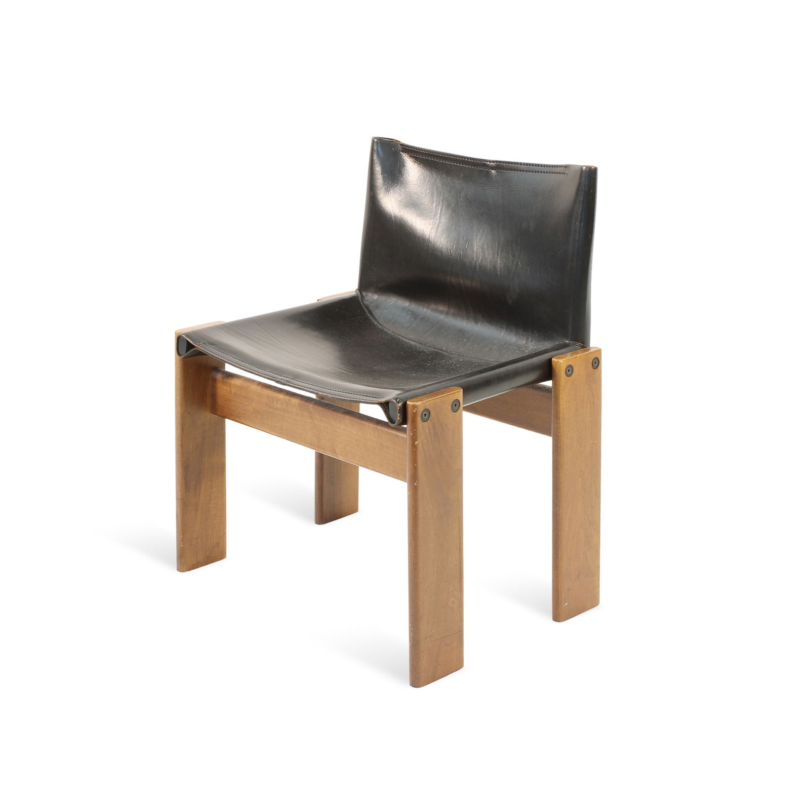 Afra & Tobia Scarpa Italy, 20th century 75x52x45 cm.: "Monk" model chair in walnut wood and leather