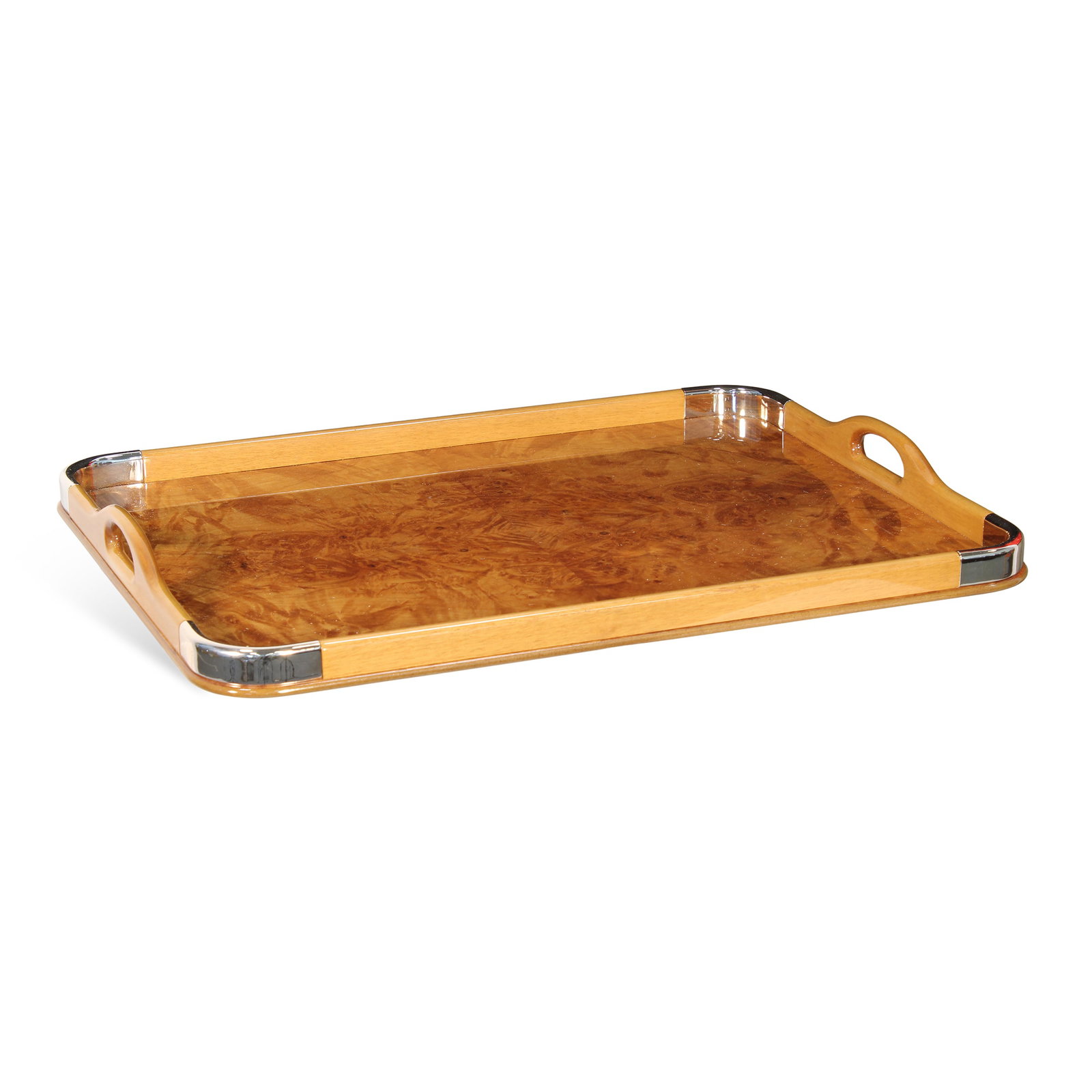 Italian manufacture Italy, 20th century 50x39 cm: briarwood tea tray with silver metal details