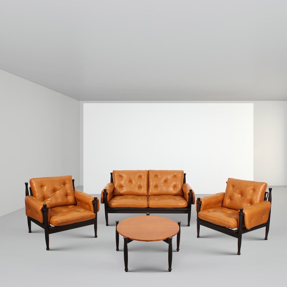 Arne Norell, attributed to Italy, 20th century sofa: 78x140x72 - armchairs: 80x82x72 - coffee table: (1 of 1)