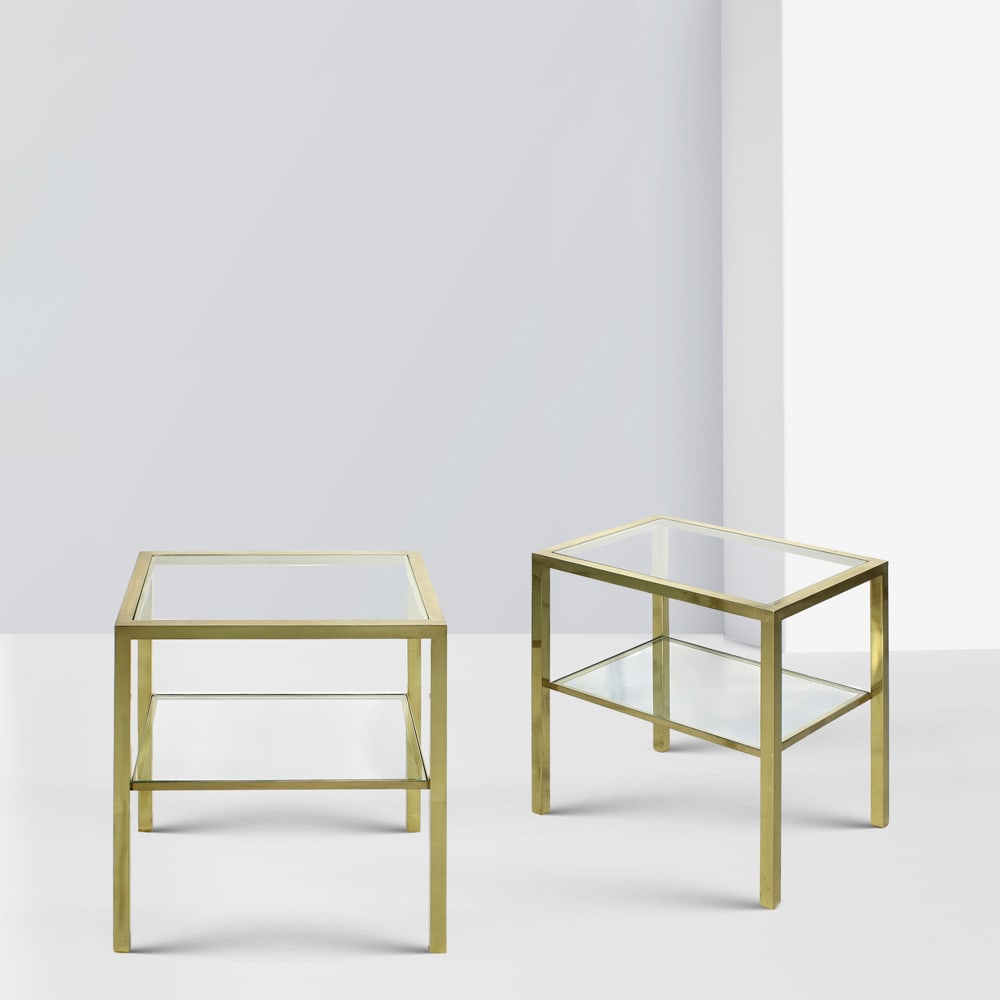 Italian manufacture (2) Italy, 70s 57x50x40 cm.: pair of brass coffee tables