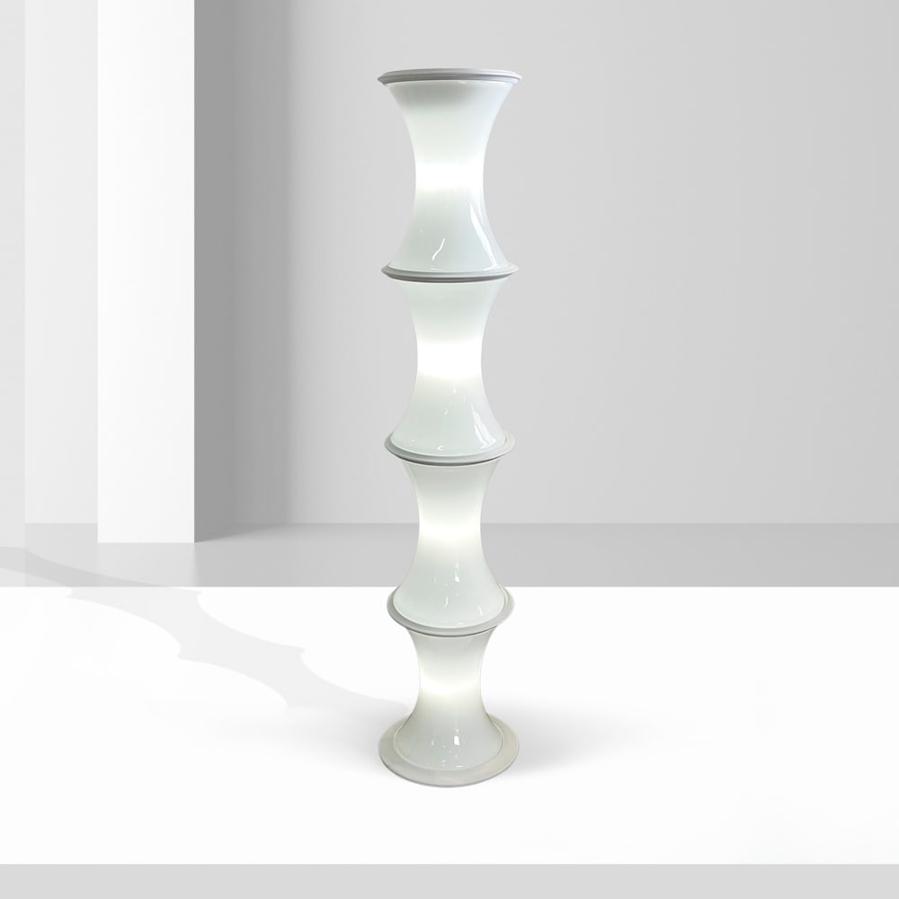 Enrico Tronconi, prod. Vistosi Italy, 70s h. 168cm.: floor lamp mod. Bamboo in chromed metal and milky glass