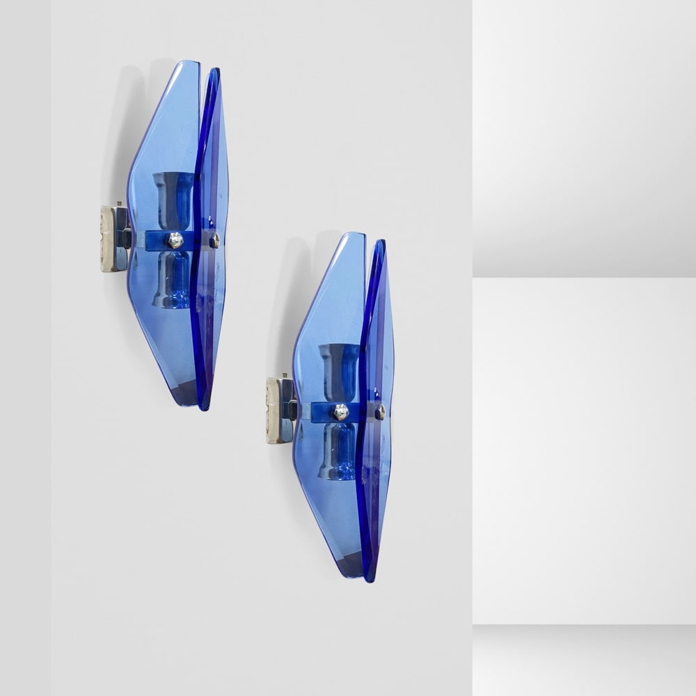 Italian manufacture Italy, 60s 23x10x10 cm: pair of colored glass and metal wall lights