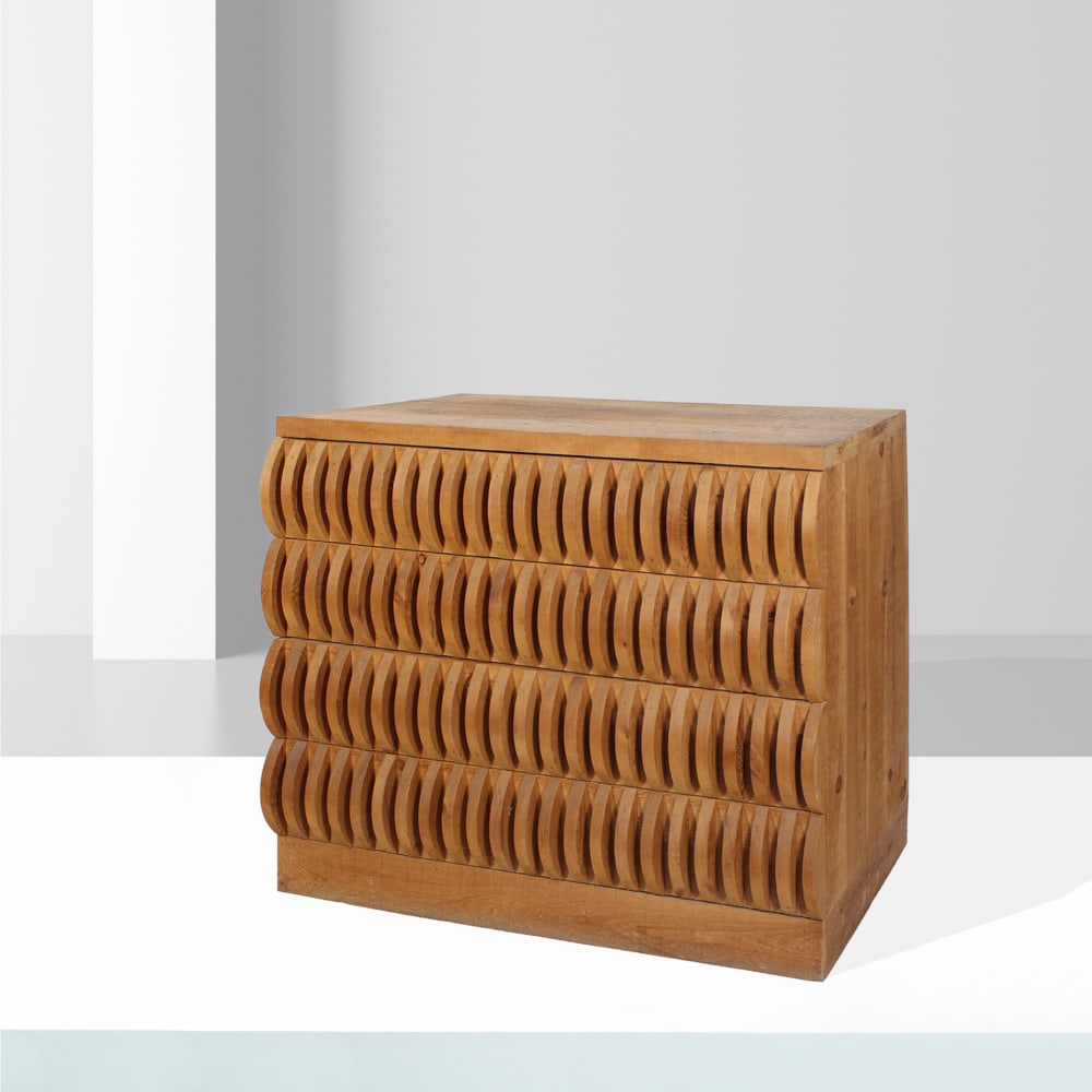 Mario Ceroli Italy, 70s 96x112x63 cm: chest of drawers mod. Annabella, series mobili nella valleBibliography: Pier Carlo Santini, Facendo Mobili con Poltronova, Artigraf Ed., 1996, p. 41. ? Original Poltronova catalogue, p. 13, list code