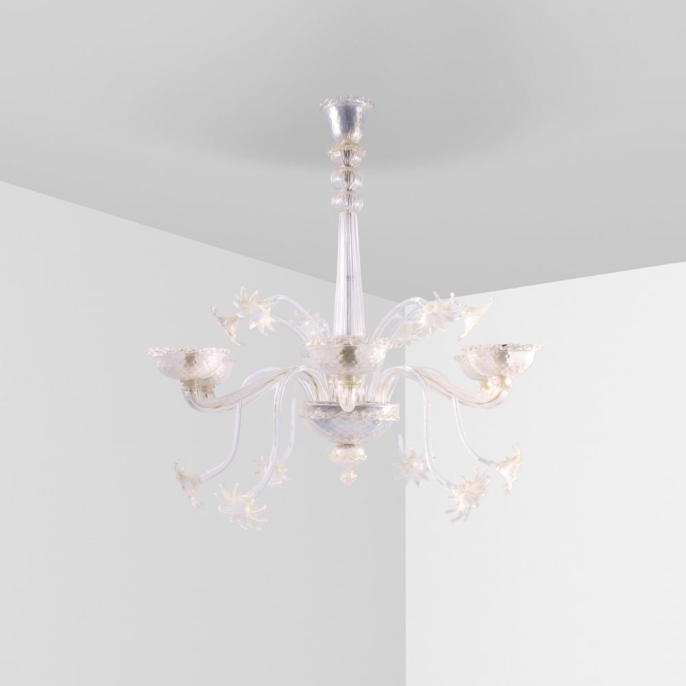 Italian manufacture Murano, 1950s 80x78 cm: pendant lamp, glass structure with gold inclusion.