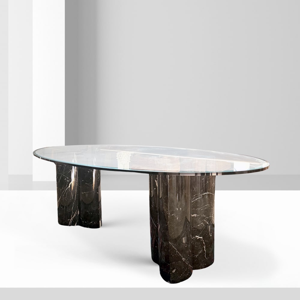 Italian manufacture Italy, 20th century 70x200x90 cm.: dining table in marble, glass top