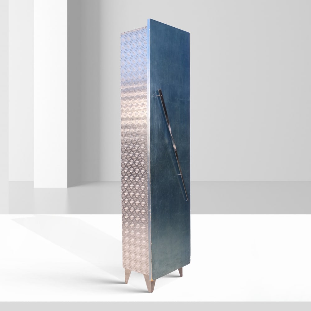 Meco Lavorazioni prod. Modesign Italy, 1970s 203x48x34 cm: single-door cabinet, wood structure with steel and lacquered wood cladding, manufacturer?s mark, minor wear.