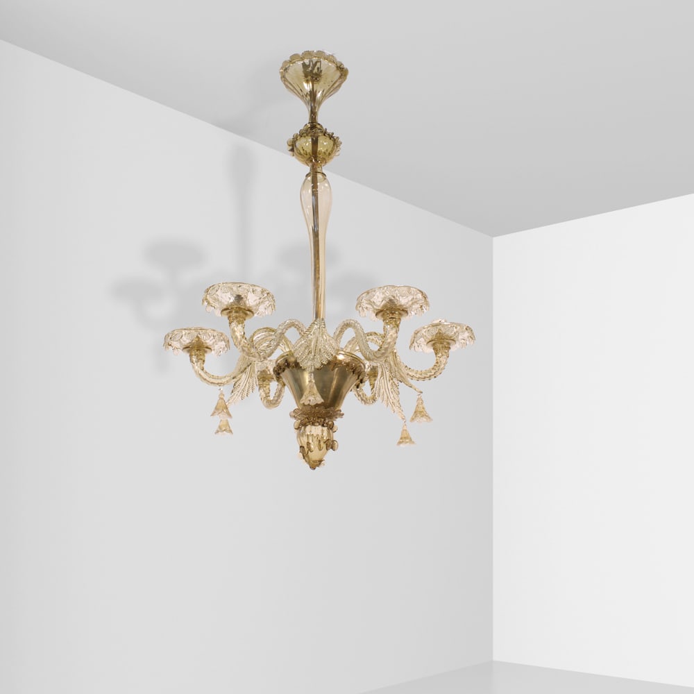 Italian manufacture Murano, 1960s 90x60 cm: six-arm chandelier in amber glass.