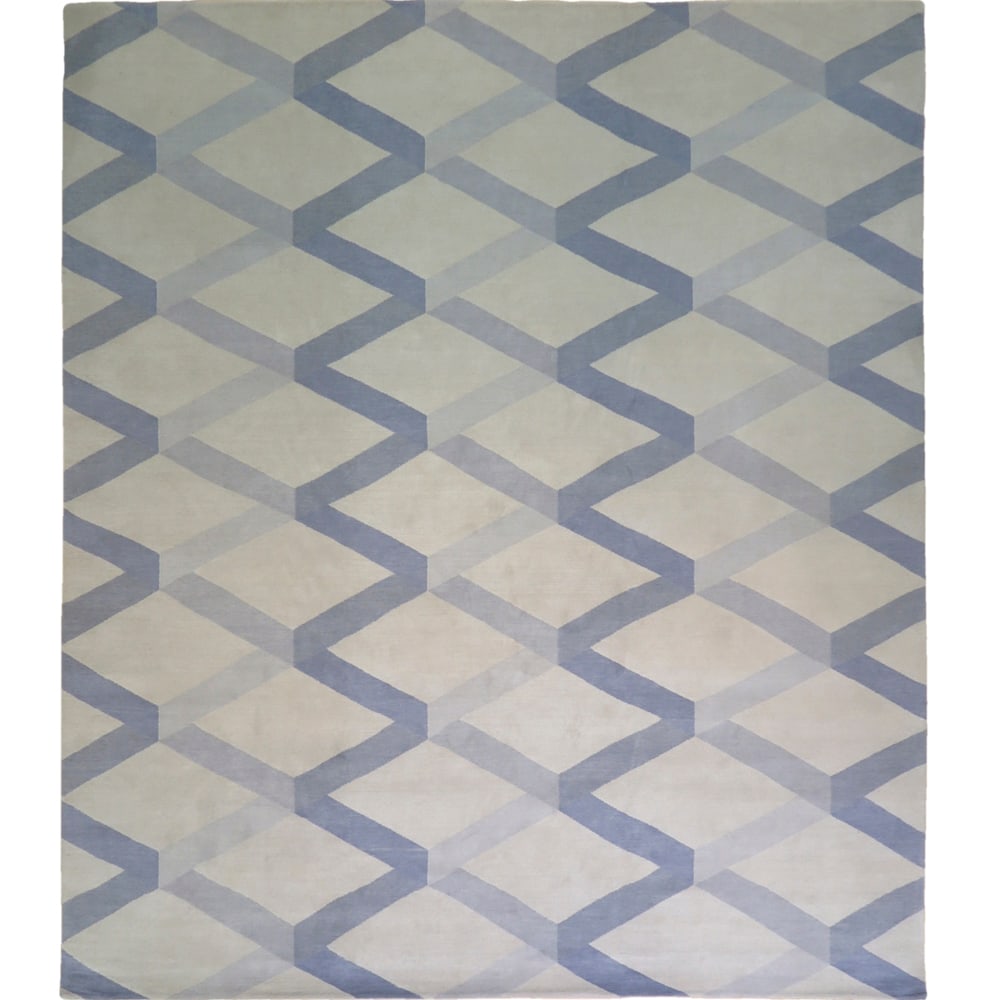 Gio Ponti, style of 20th century 365x300 cm: Hand-knotted rug in fine wool with light blue geometric design.