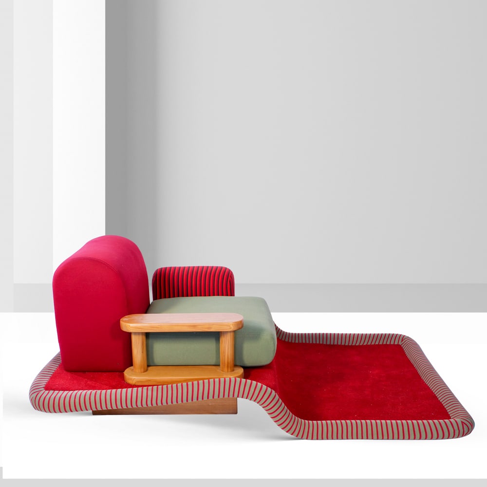 Ettore Sottsass, prod. Bedding Brevetti Italy, 1974 67x110x187 cm: Armchair mod. Tappeto Volante, bearing the manufacturer?s mark, with certificate and original Bedding catalogue.Bibliography:Domus, no. 545, April 1975, p. 46; Andrea Branzi, *The Hot House: Italian N