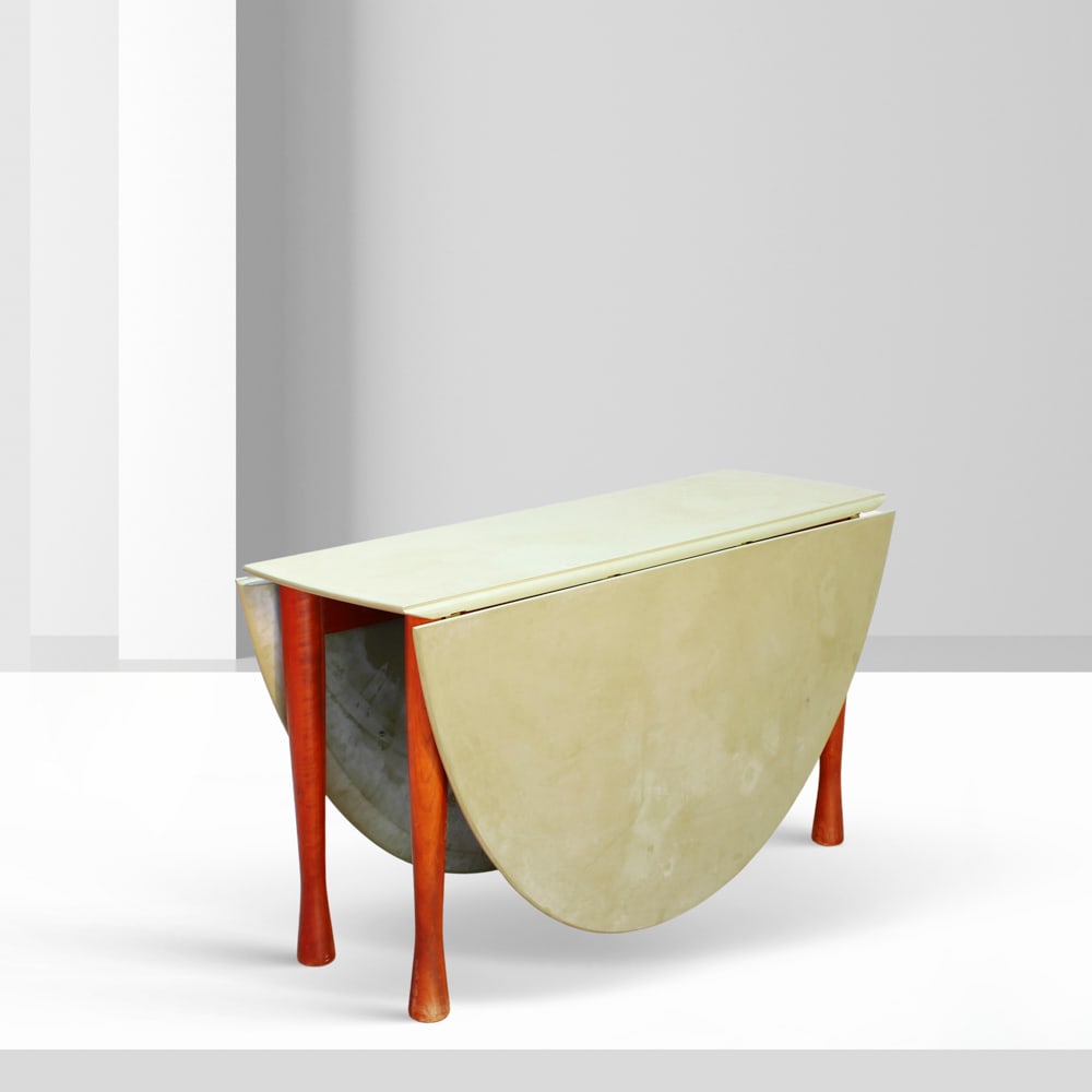 Vico Magistretti prod. ICF De Padova, attributed Italy, 1980s table: 73x178x130cm. -: console table mod. Babe in wood and lacquered wood.