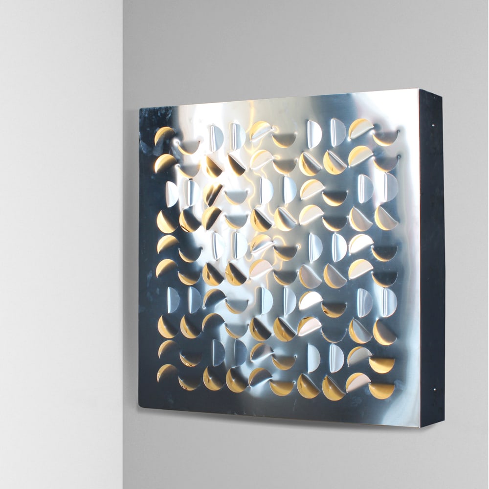 Giacomo Benevelli prod. Missaglia Italy, 1960s 100x100x12 cm: light panel mod. Arabesco, steel.