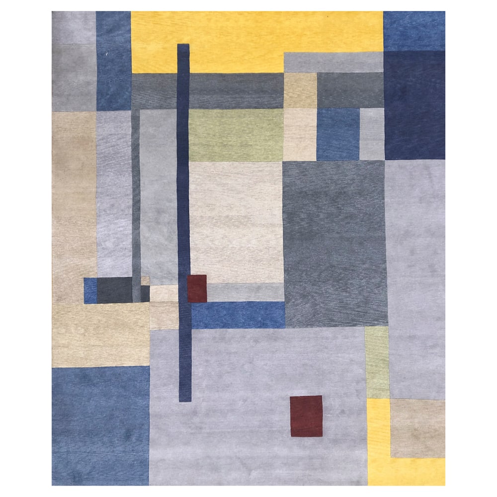 Indonepal rug 20th century 401x309 cm: hand-knotted rug in fine wool with multicolour Mondrian-style design.