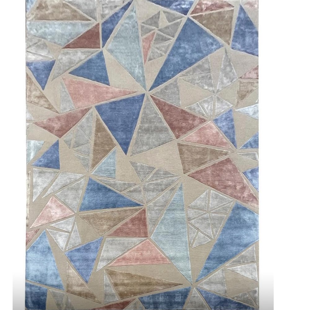 Indonepal rug 20th century 305x247 cm: hand-knotted rug in wool and bamboo silk with multicolour geometric design.
