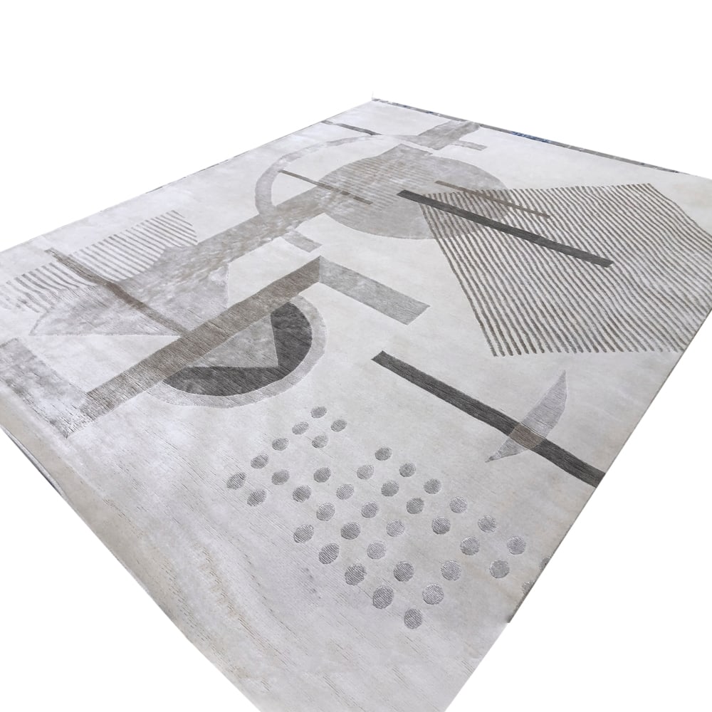 Indonepal rug 20th century 309x248 cm: hand-knotted rug in wool and bamboo silk with ?Up & Down? design.
