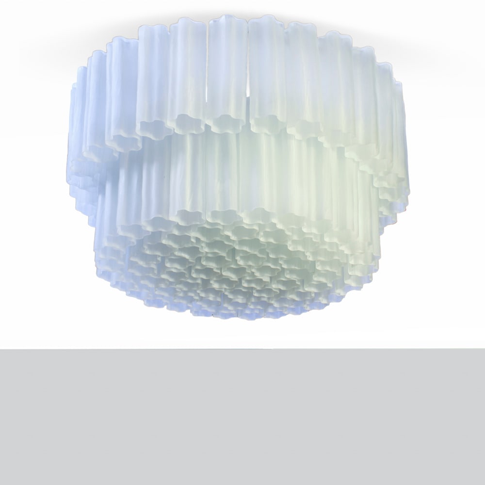 Murano manufacture 1970s 50x80 cm: pendant light mod. Bucali, satin-finished white glass.