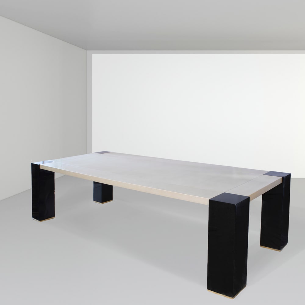 Armani Casa Italy, 1990s 78x280x110 cm: Dining table mod. Eliseo, wood and parchment, signed and bearing the manufacturer?s mark.