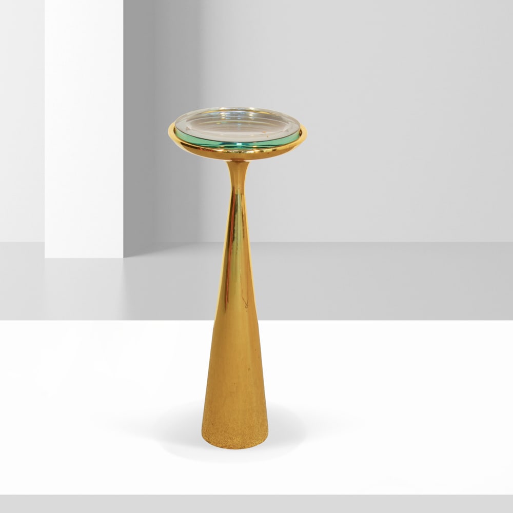 Max Ingrand prod. Fontana Arte Italy, 1960s 65x26 cm: ashtray mod. 1776 in brass and cut crystal.Bibliography:Franco Deboni, Fontana Arte: Gio Ponti, Pietro Chiesa, Max Ingrand, Turin, Umberto Allemandi Editions, 2012, cited no. 416; Fontana Arte, Quader