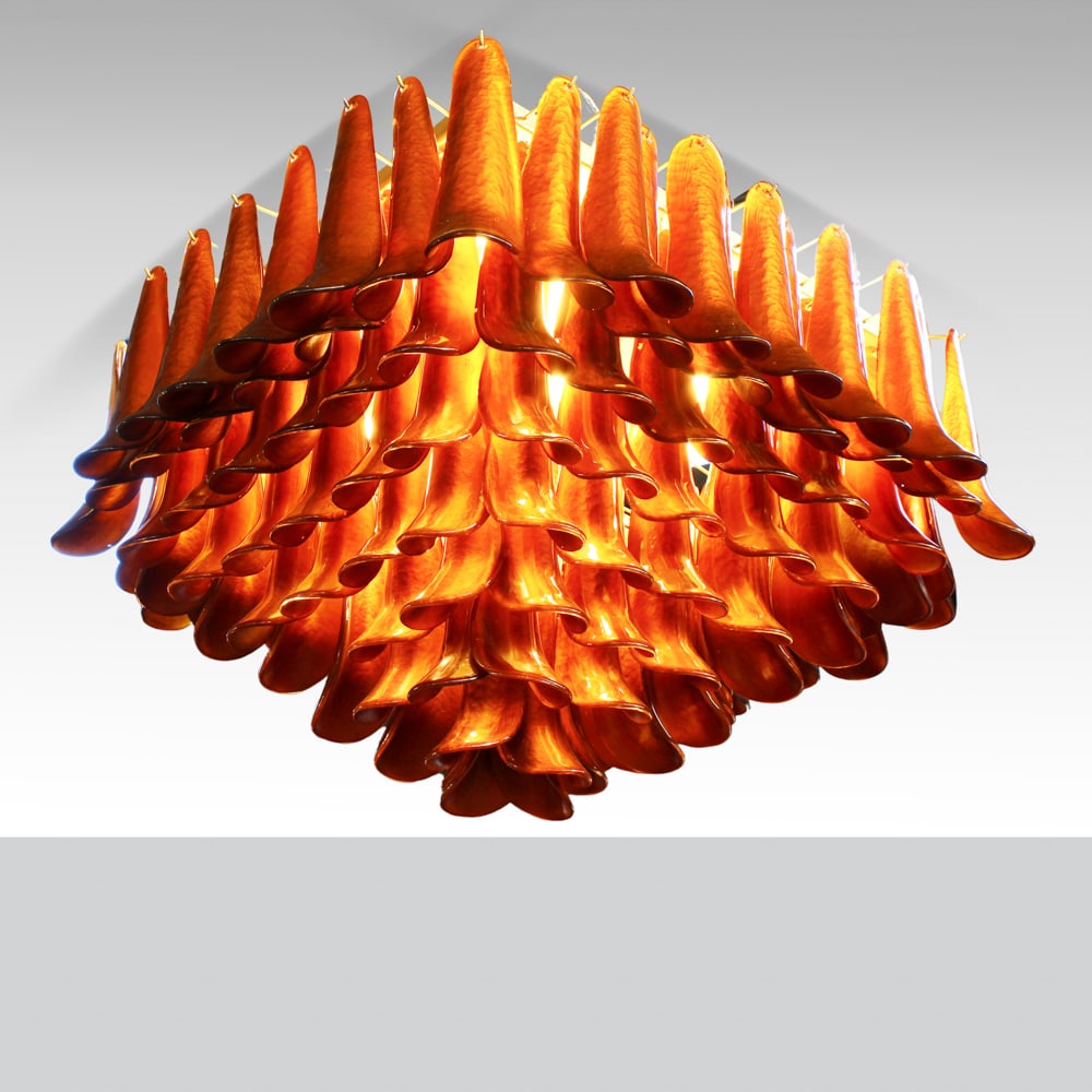 La Murrina Murano, 1980s 60x80x80 cm: pendant lamp in brass and colored glass.