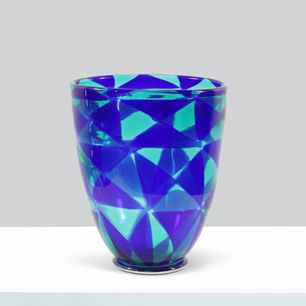 Barovier & Toso Murano, 1960s h. 23cm: Murano glass intarsio vase in shades of blue and green, signed and bearing the manufacturer?s mark.