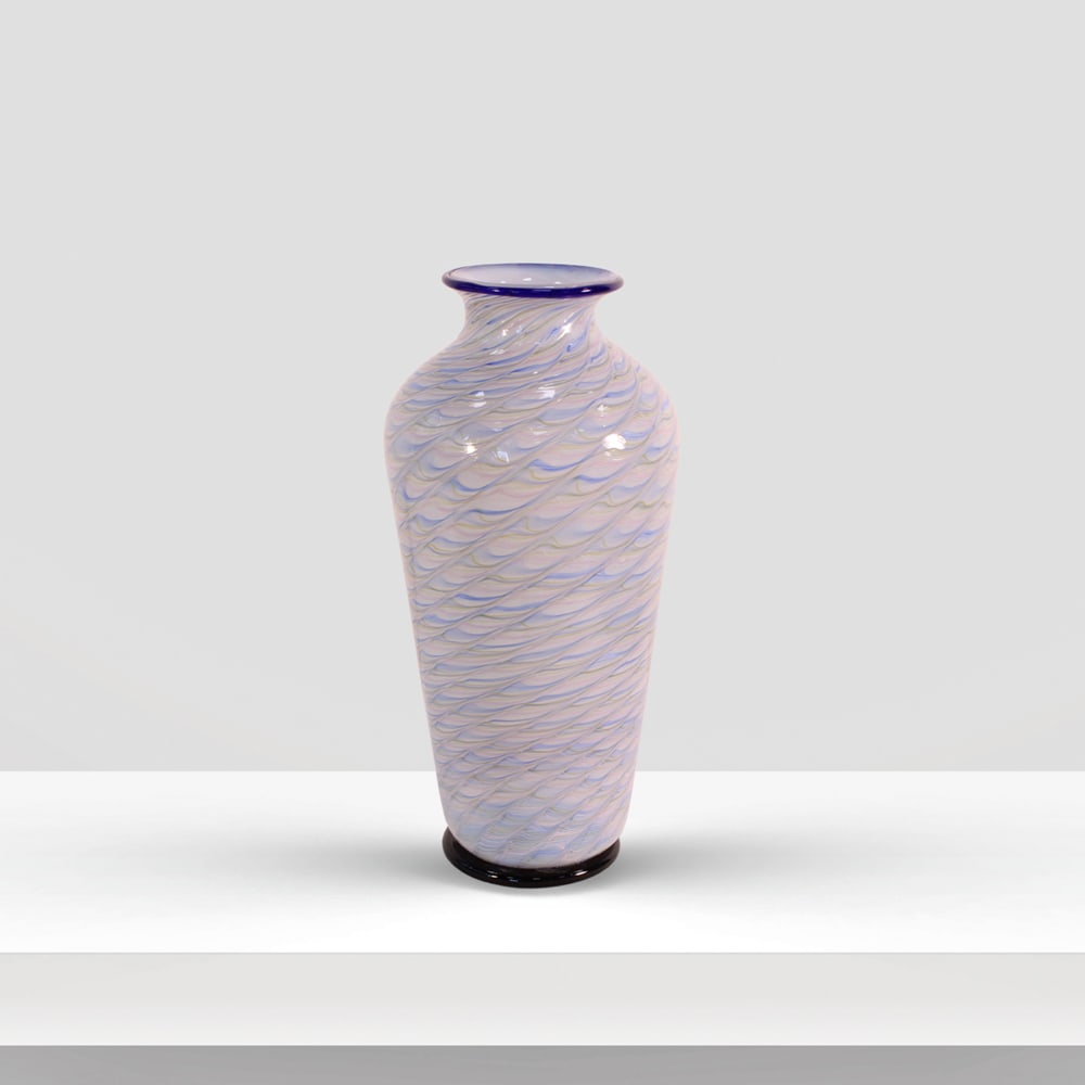 Vetreria Seguso, attributed Murano, 1960s h. 34cm: Murano glass vase with decorations in shades of blue, green and pink.