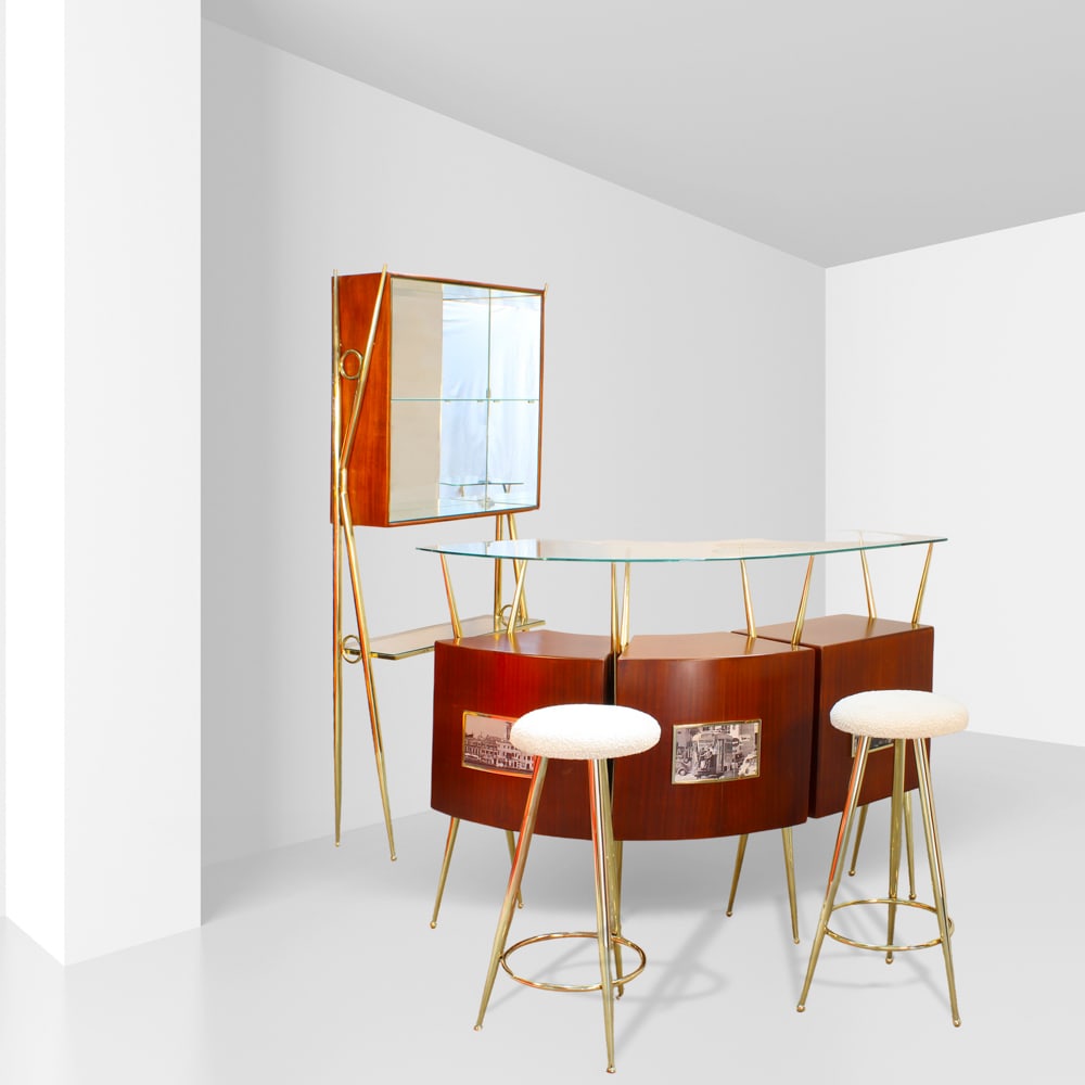 Gio Ponti, in the style of Italy, 1970s shelf: 196x81x30 cm - bench: 115x153x40 cm - stool: h. 78cm (1 of 1)