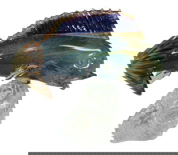Giant Murano Glass Fish by Oscar Zanetti: Oscar Zanetti is one of Murano's greatest Glass Masters. This beautiful large fish is a prime example of his exquisite work. Made using the Calcedonia method. Signed and guaranteed to be authentic Mur