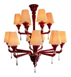 Nevada Red Murano Glass Two-Tier Chandelier by Barovier Toso: This chandelier named "Nevada" was designed and produced at the furnaces of Barovier Toso in Murano, Italy. The Barovier's are the oldest family of Murano Artisans, dating back to the 1200"s! Their li