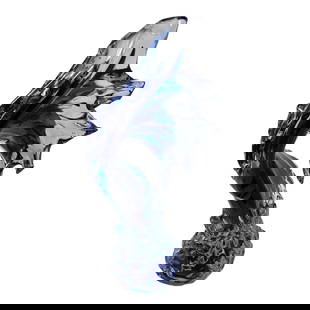 Contemporary Murano Glass Blue Wave Sculpture: Incredibly beautiful hand sculpted contemporary piece of Murano glass in the shape of a cresting wave. The perfect accent piece for any room. Measures 18 inches tall. Signed.