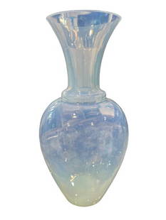 Vintage Cenedese Opalescent Vase: This lovely monumental vase is approximately 60 years old. It was made and signed by Glassmaster Cenedese. Measures nearly 19 inches tall and is in a beautiful opaline color.