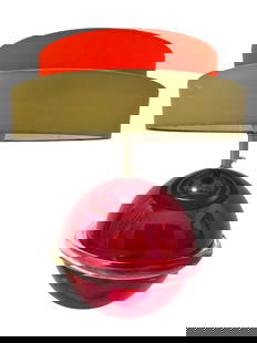 Murano Glass Red Table Lamp by Formia: Formia is one of Murano's well-known furnaces, producing beautiful lighting. This lovely Red Ball Lamp is one of those. Includes 3-tiered shade. Hand-formed using red clear glass. Measures 21" tall x