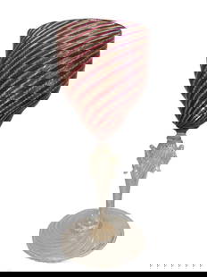 Vintage Murano Glass Stemware: This lovely stemware is attributed to the Salviati Furnaces of Murano. In excellent condition. Incredibly beautiful coloring with avventurine gold detail. Includes 4 liquer glasses for this price. 6.2