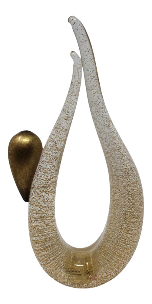 Contemporary Murano Glass Gymnast: This gracefully designed figure of a gymnast was created by the Murano Glass Furnace of Gambaro and Poggi. Made with 24K gold infused into the glass. Signed.